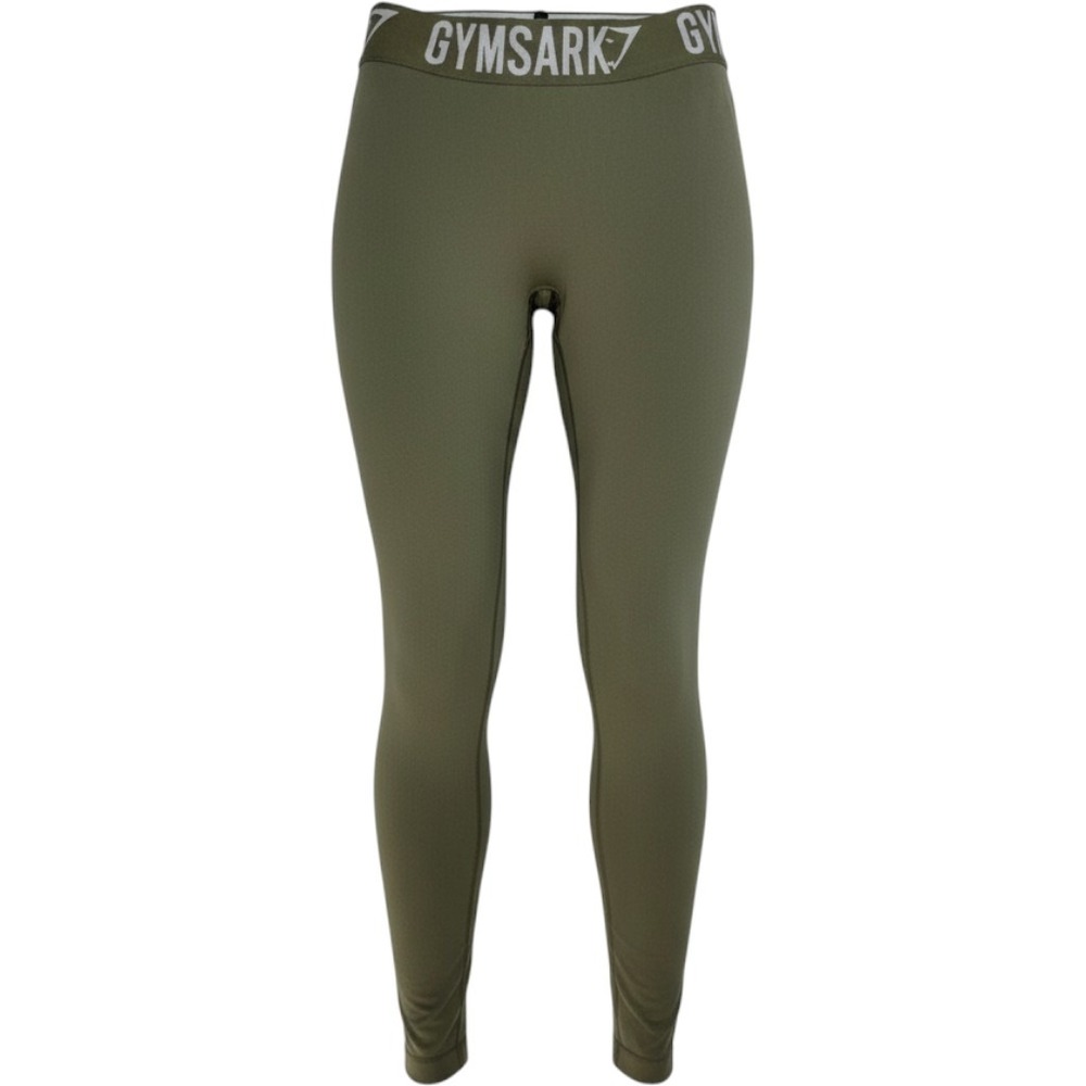 Gymshark Flex High Waisted Leggings Olive Green Logo Waistband Yoga Pants‎ Small